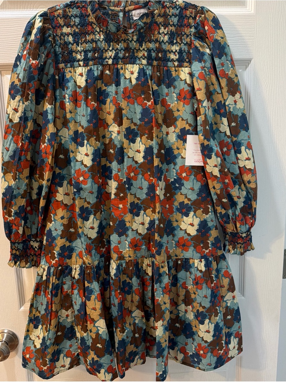 Olivia James The Label Smocked Yoke Long-Sleeve Floral Mini Dress  Fall